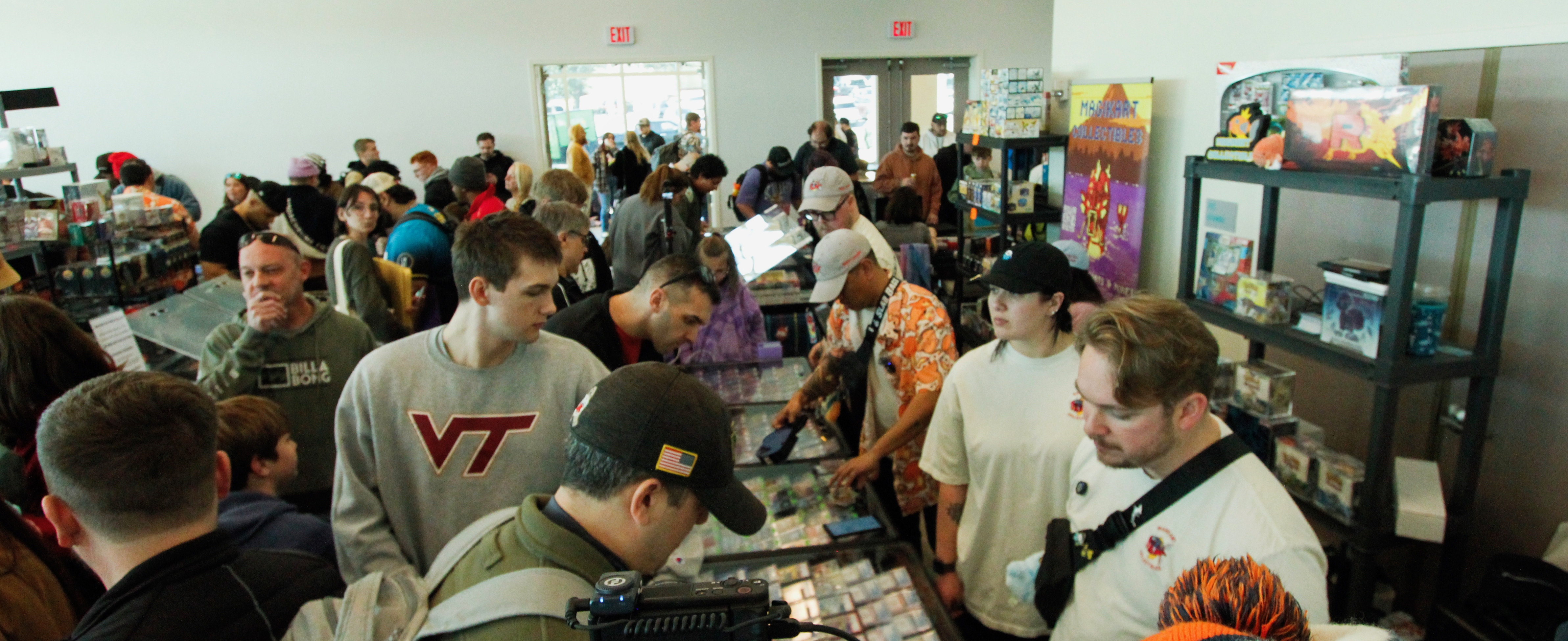 Wide shot of busy expo floor